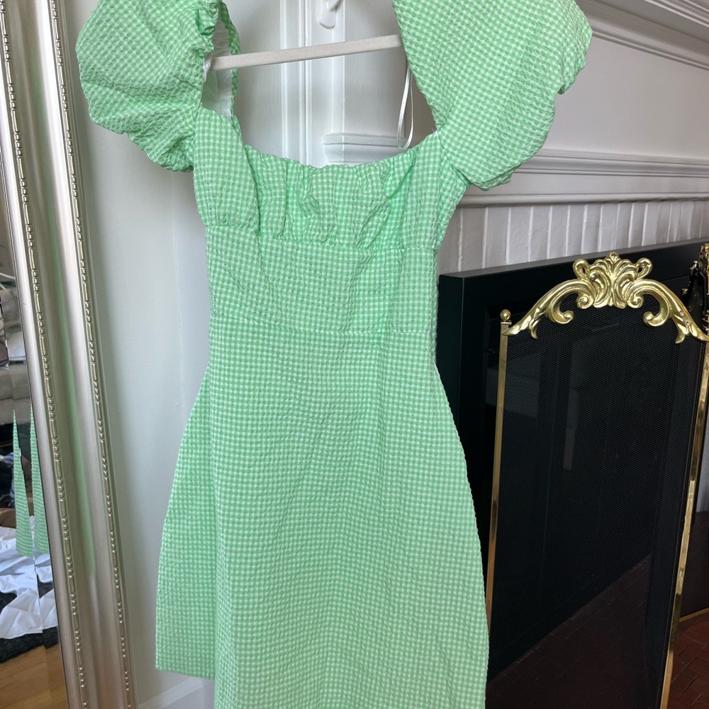 Green Gingham Puff Sleeve Dress
